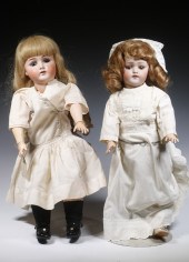 (2) GERMAN BISQUE HEAD DOLLS L