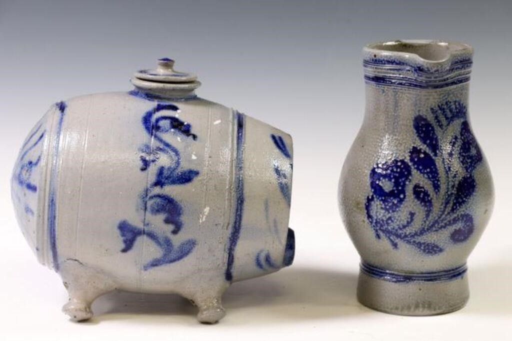 (2) GERMAN COBALT SALT GLAZED
