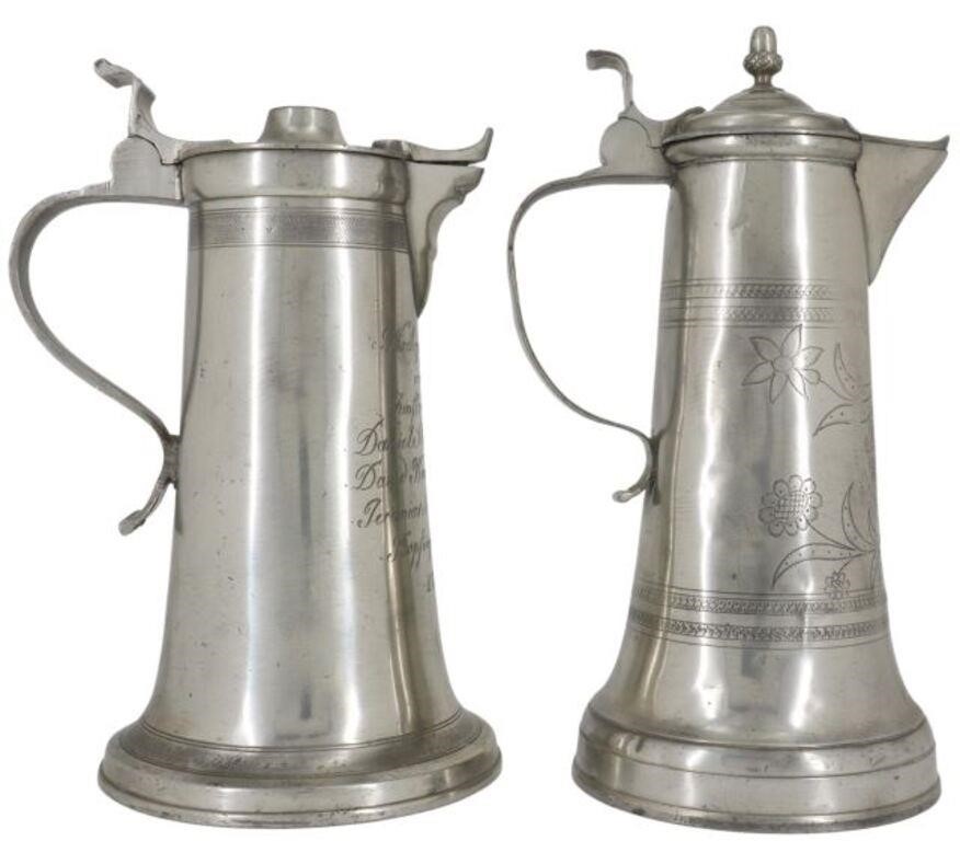 (2) GERMAN PEWTER TANKARDS/