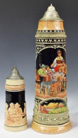 (2) GERMAN STONEWARE BEER STEINS,