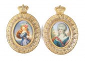 2 GILT BRONZE FRAMED PAINTED P