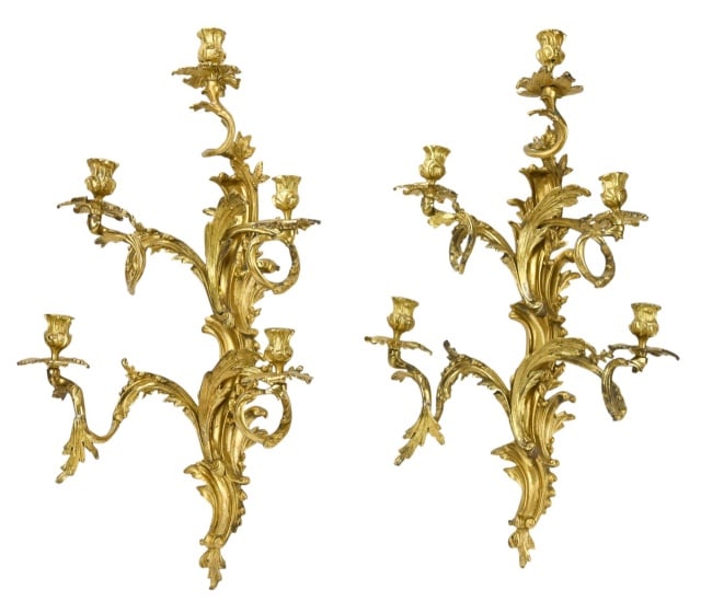 2 GILT BRONZE LOUIS XV STYLE WALL
