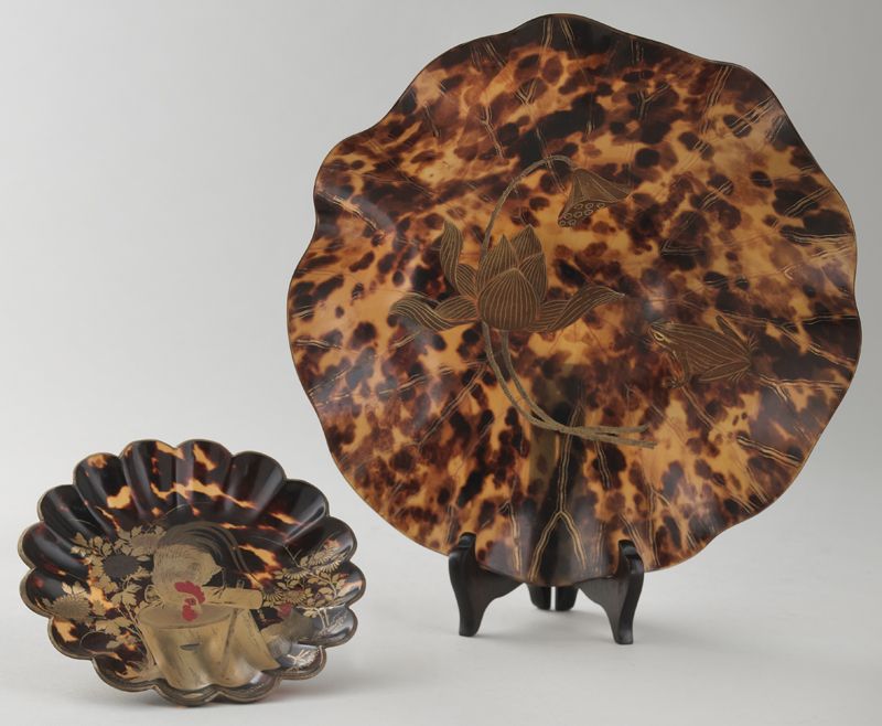 (2) Gilt decorated tortoise shell