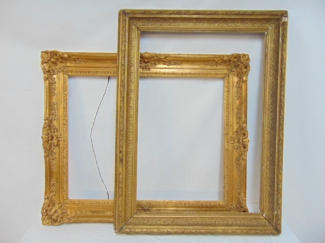 2 GILT FRAMES, CARVED WOOD & GESSO,