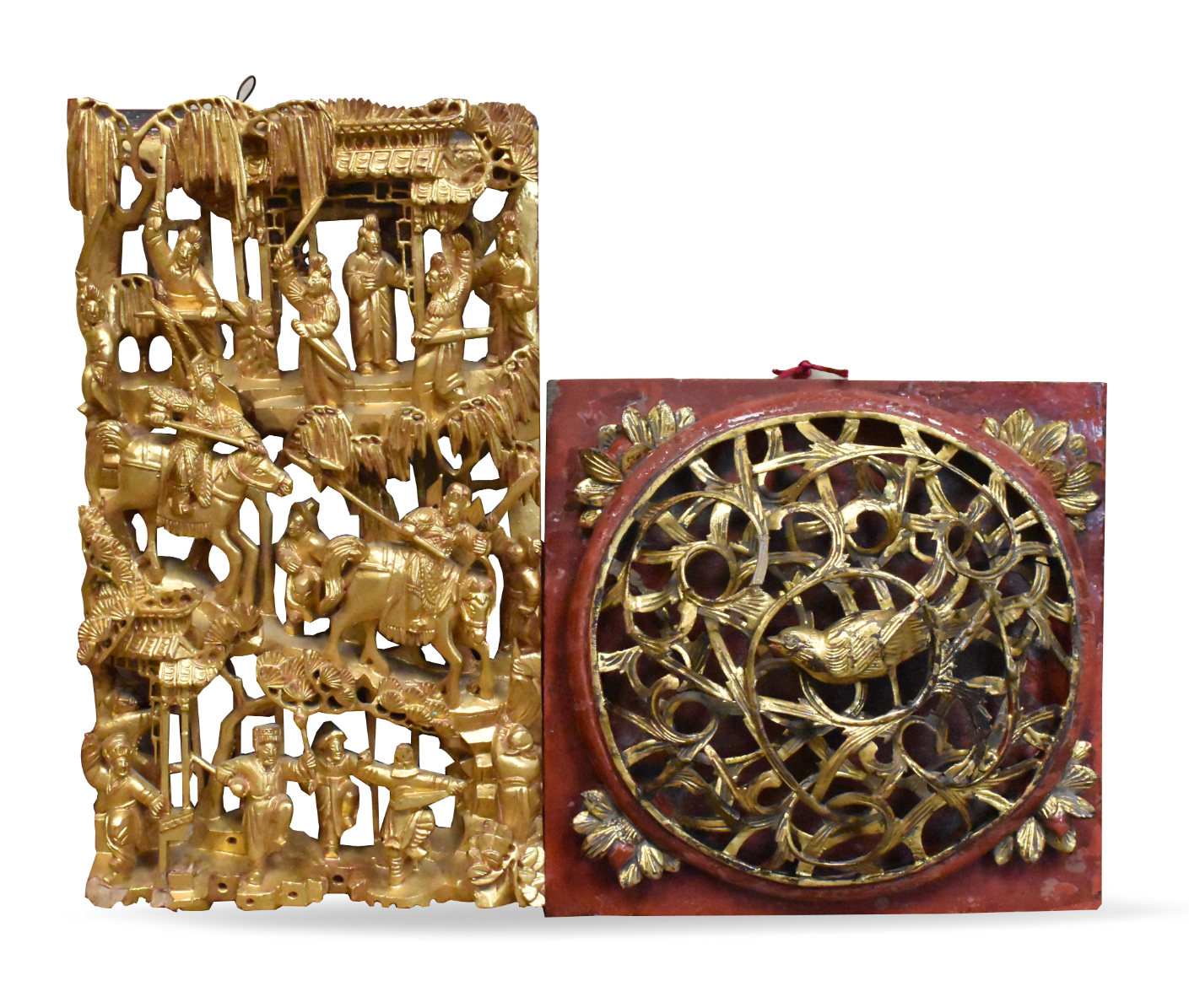 2 GILT LACQUERED WOOD PANELS W/