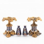 2 GILT METAL PORCELAIN TAZZA &