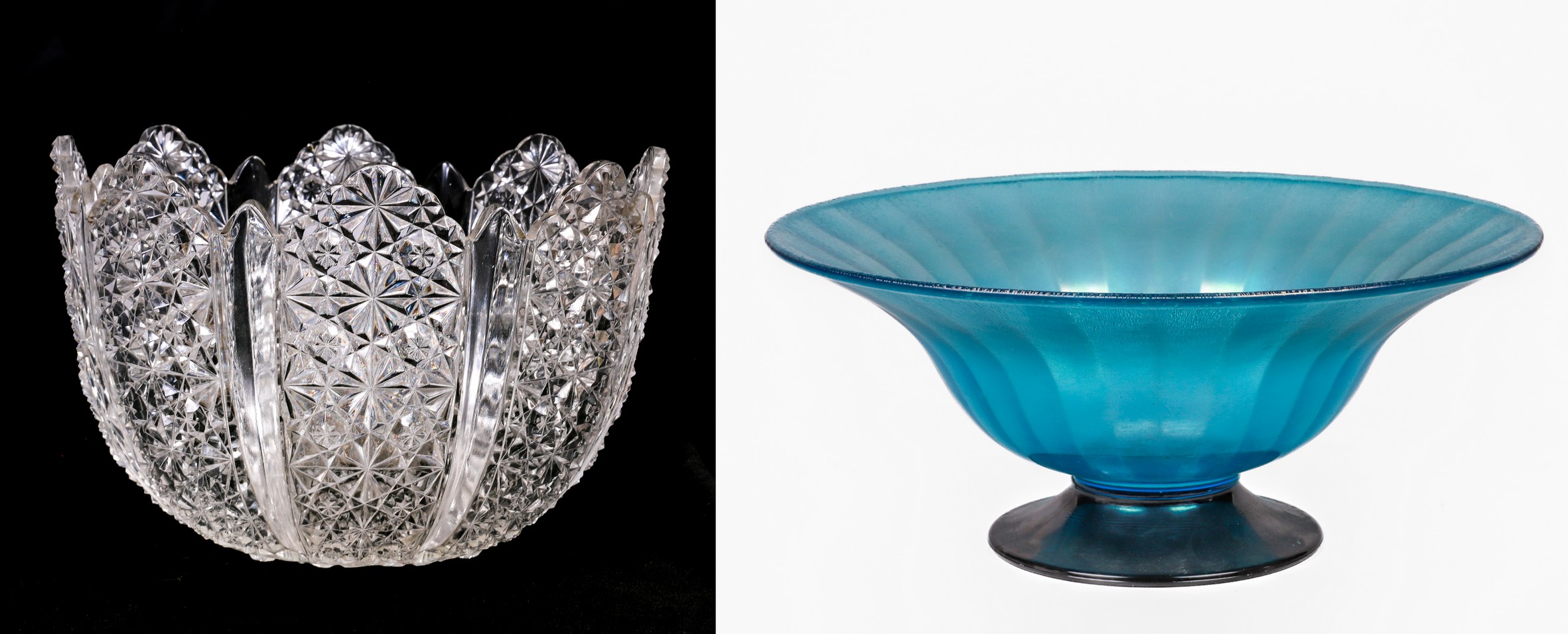 (2) Glass bowls, c/o blue
