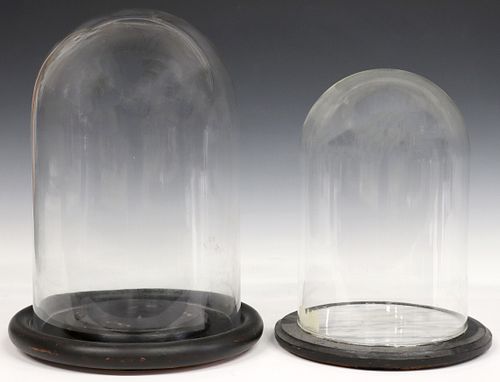 (2) GLASS CLOCHES/ DOMES ON BLACK