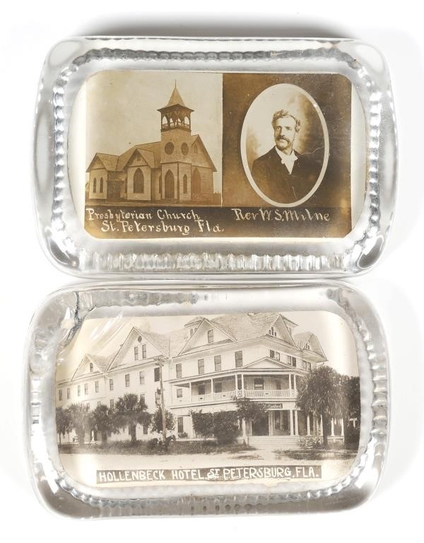 (2) GLASS PAPERWEIGHTS 1908 ST.