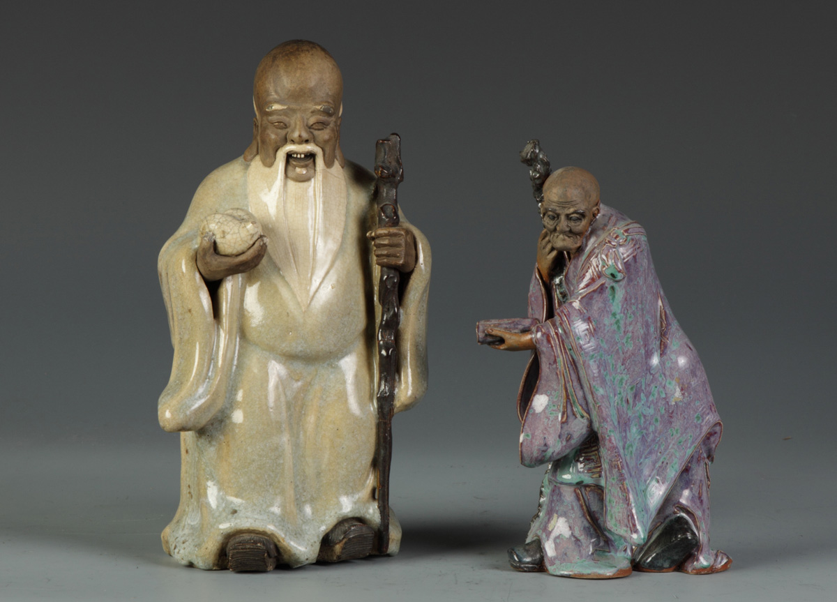 2 Glazed Oriental Figures L: Glazed