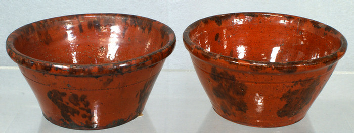 2 glazed redware bowls with