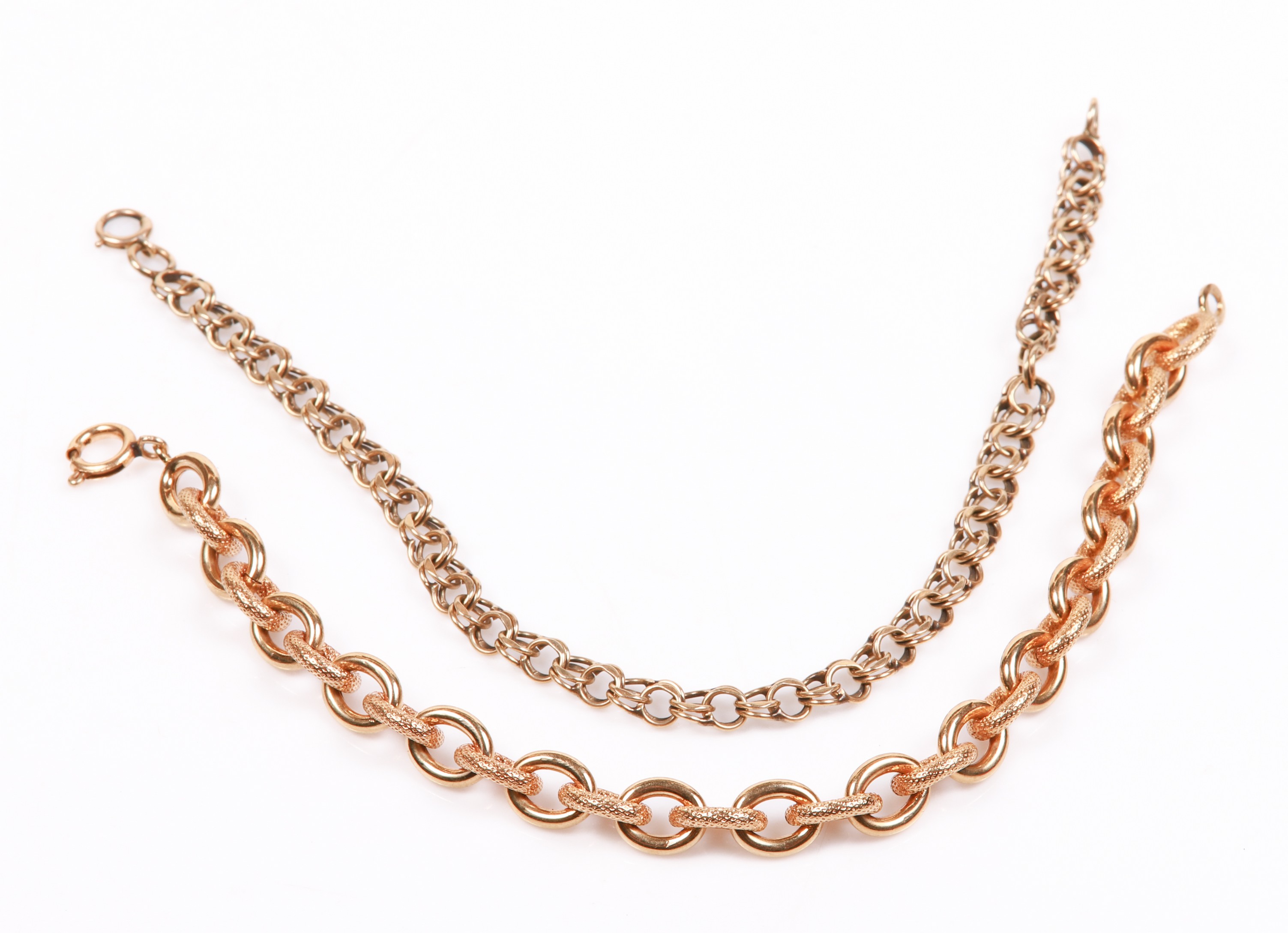 (2) Gold fancy link bracelets to