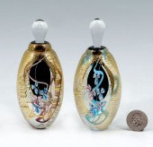 2 GOLD FLECKED PERFUME BOTTLES