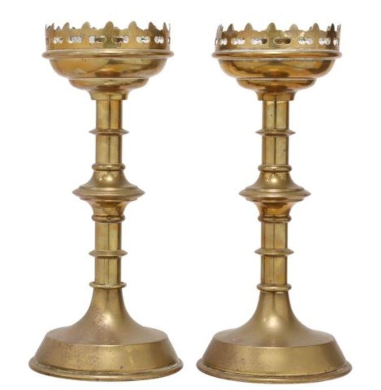 (2) GOTHIC REVIVAL BRASS ALTAR
