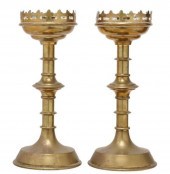 (2) GOTHIC REVIVAL BRASS ALTAR