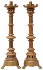 (2) GOTHIC REVIVAL BRONZE ALTA