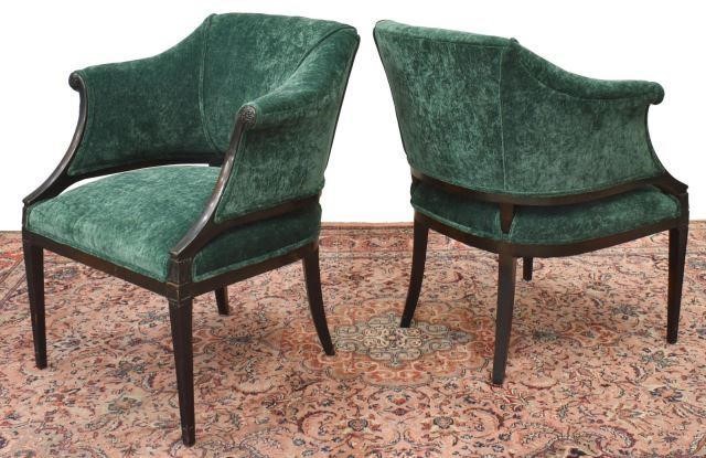 (2) GREEN VELVET UPHOLSTERED