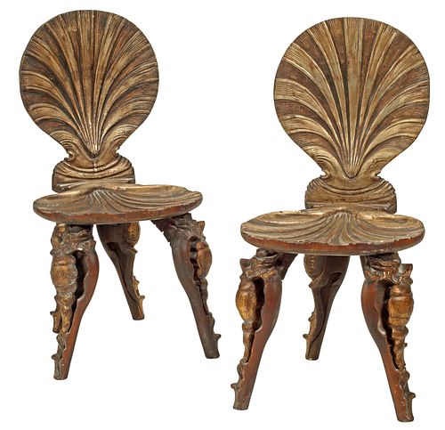 (2) GROTTO STYLE GILT SHELL-FORM