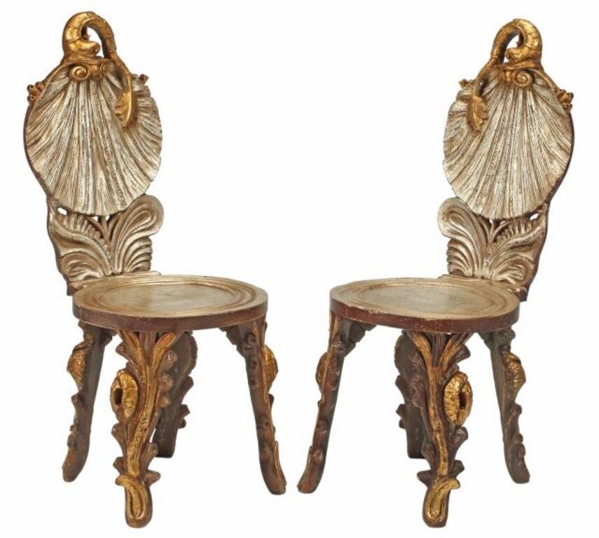 (2) GROTTO STYLE SILVER GILT WOOD