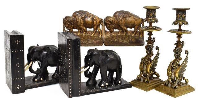 (2) GROUP METAL & WOOD BOOKENDS &
