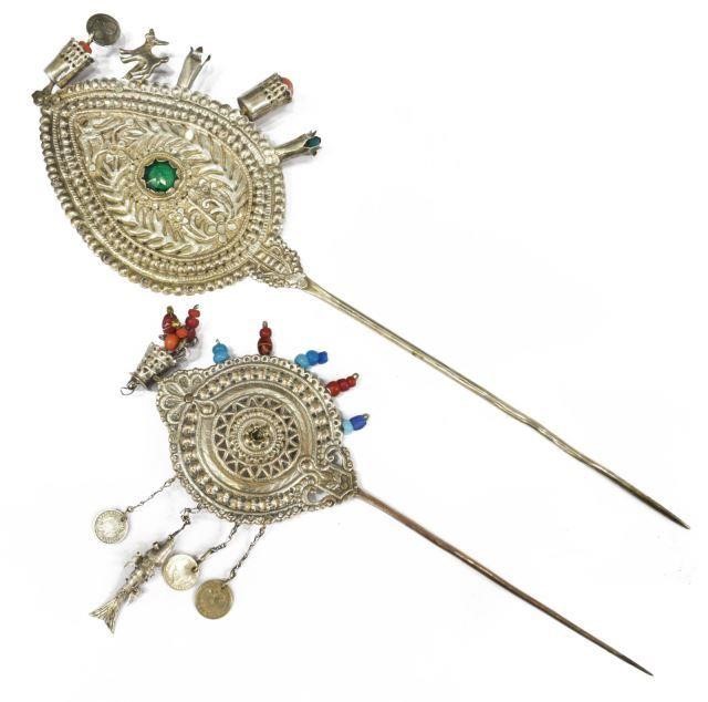 (2) GROUP OF BEADED SILVER-TONE