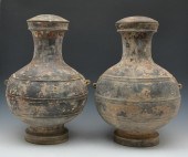 2 HAN DYNASTY POTTERY HU JARS