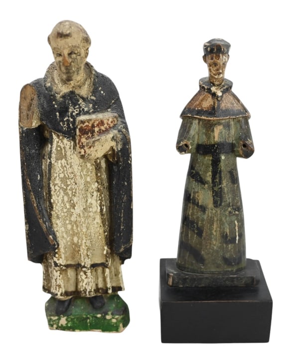 2 HAND CARVED & PAINTED ANTIQUE