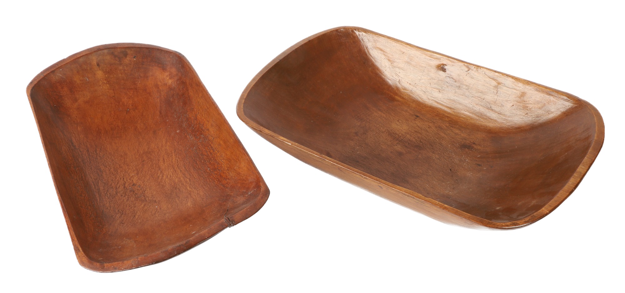 (2) Hand carved wooden trenchers,