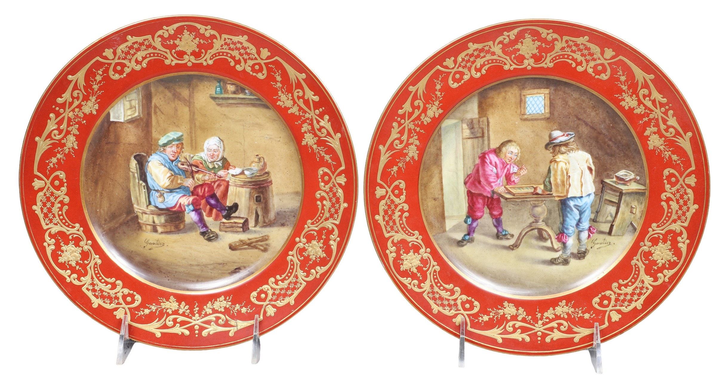(2) Hand painted porcelain