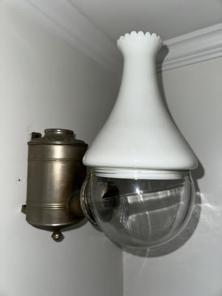 2 HANGING LAMPS, KEROSENE, ONE WITH