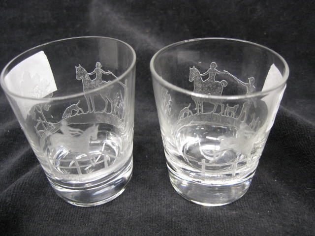 2 Heisey Glass ''Fox Chase'' Etched