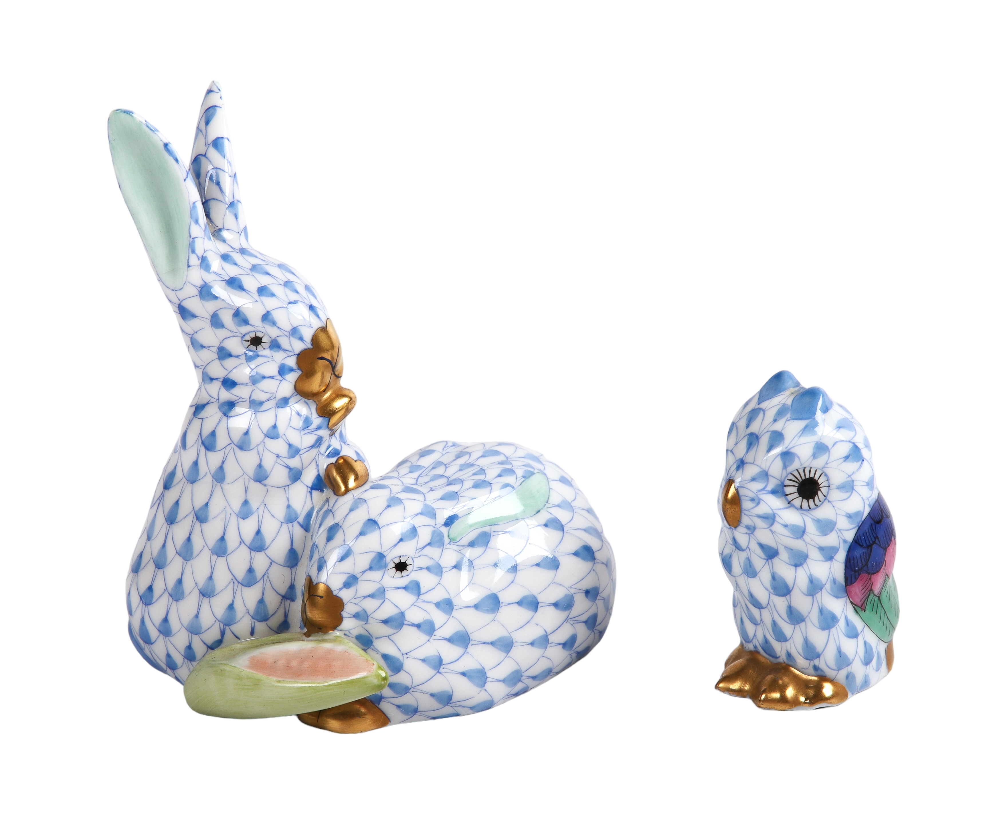 (2) Herend blue fishnet porcelain
