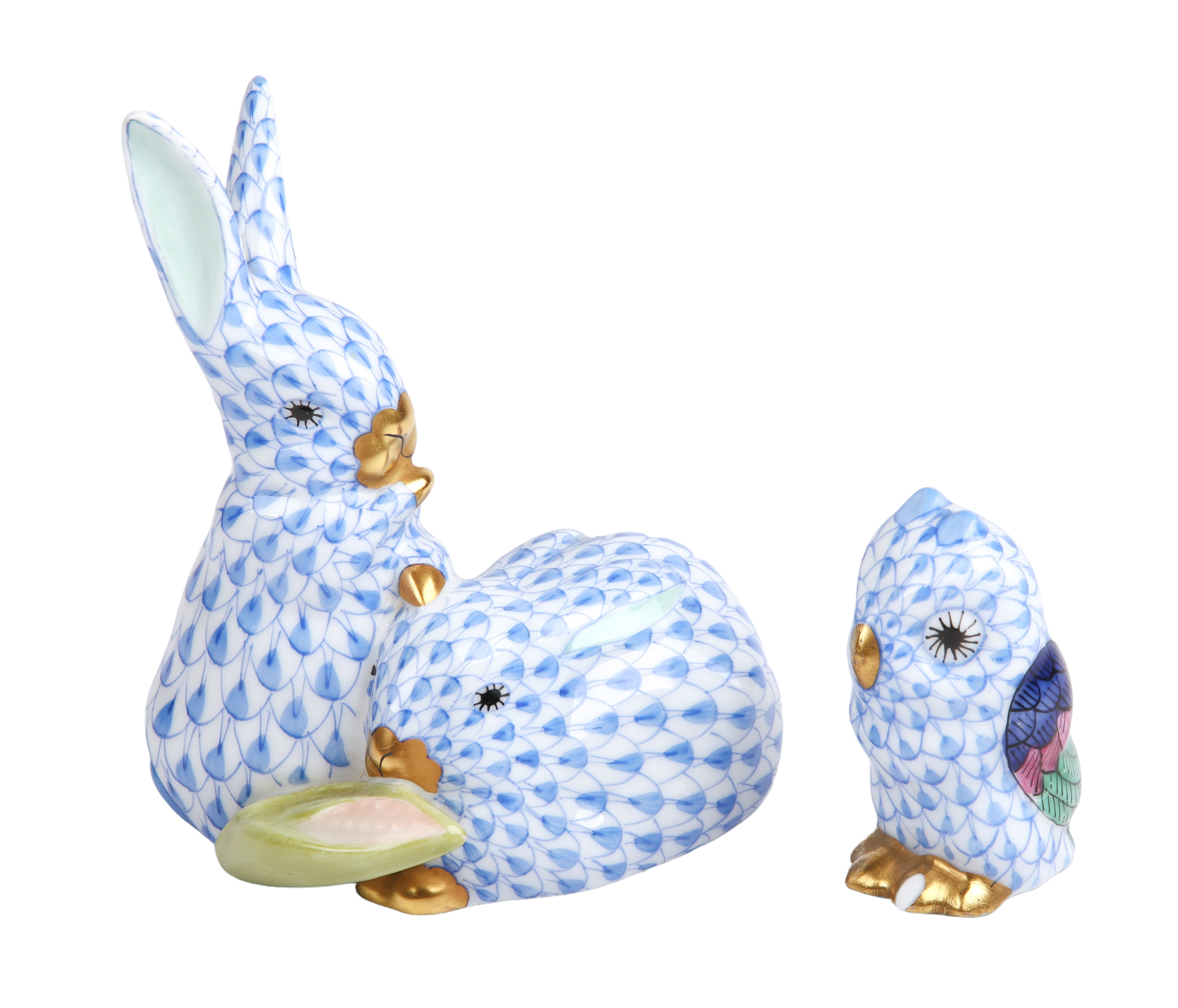(2) Herend blue fishnet porcelain