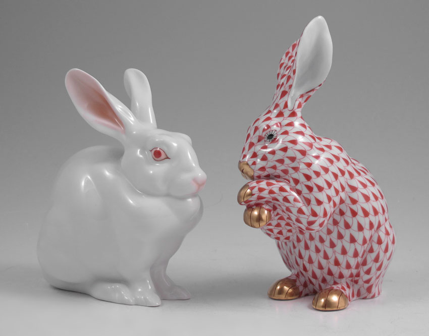 2 HEREND PORCELAIN RABBITS: 1)