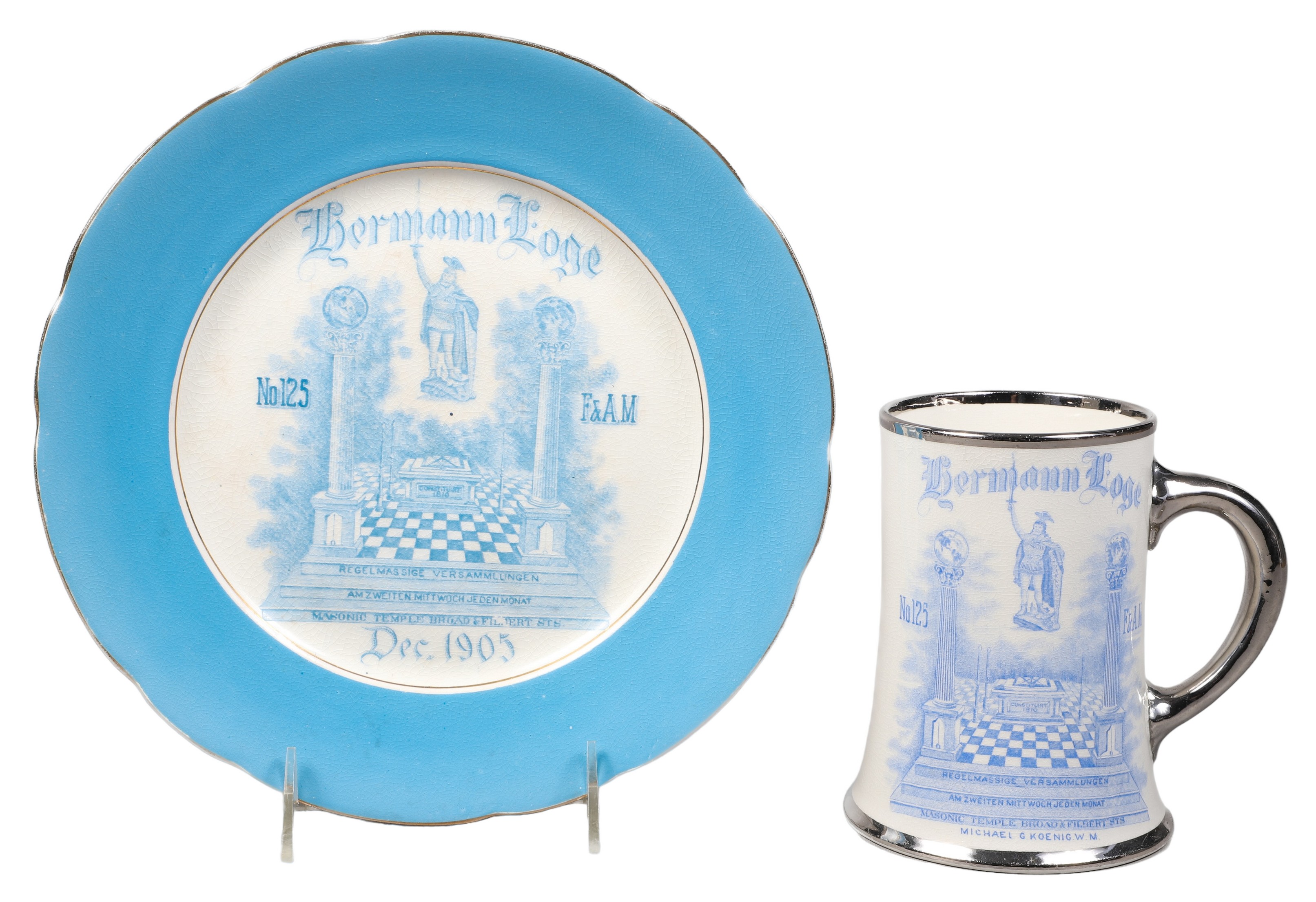 (2) Hermann Lodge masonic stein and