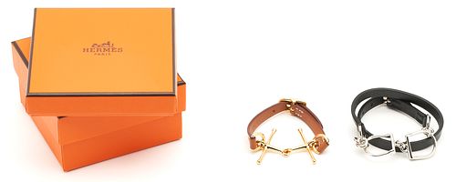 2 HERMES LEATHER BRACELETS,