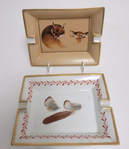 2 HERMES PORCELAIN ASH TRAYS"Foxes"
