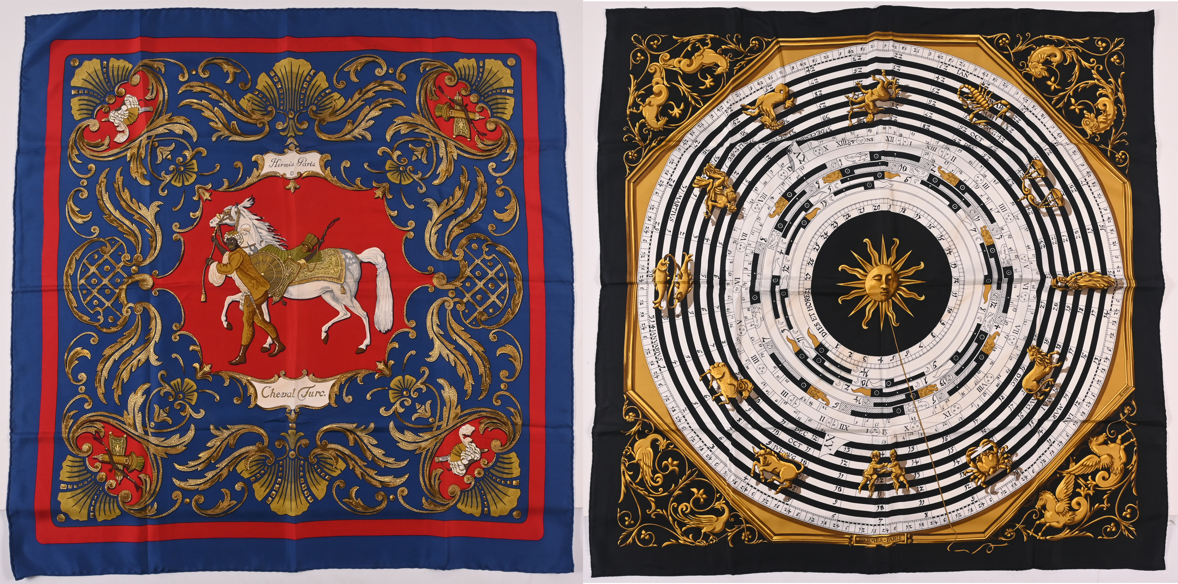 2 HERMES SILK SCARVES: Both measure