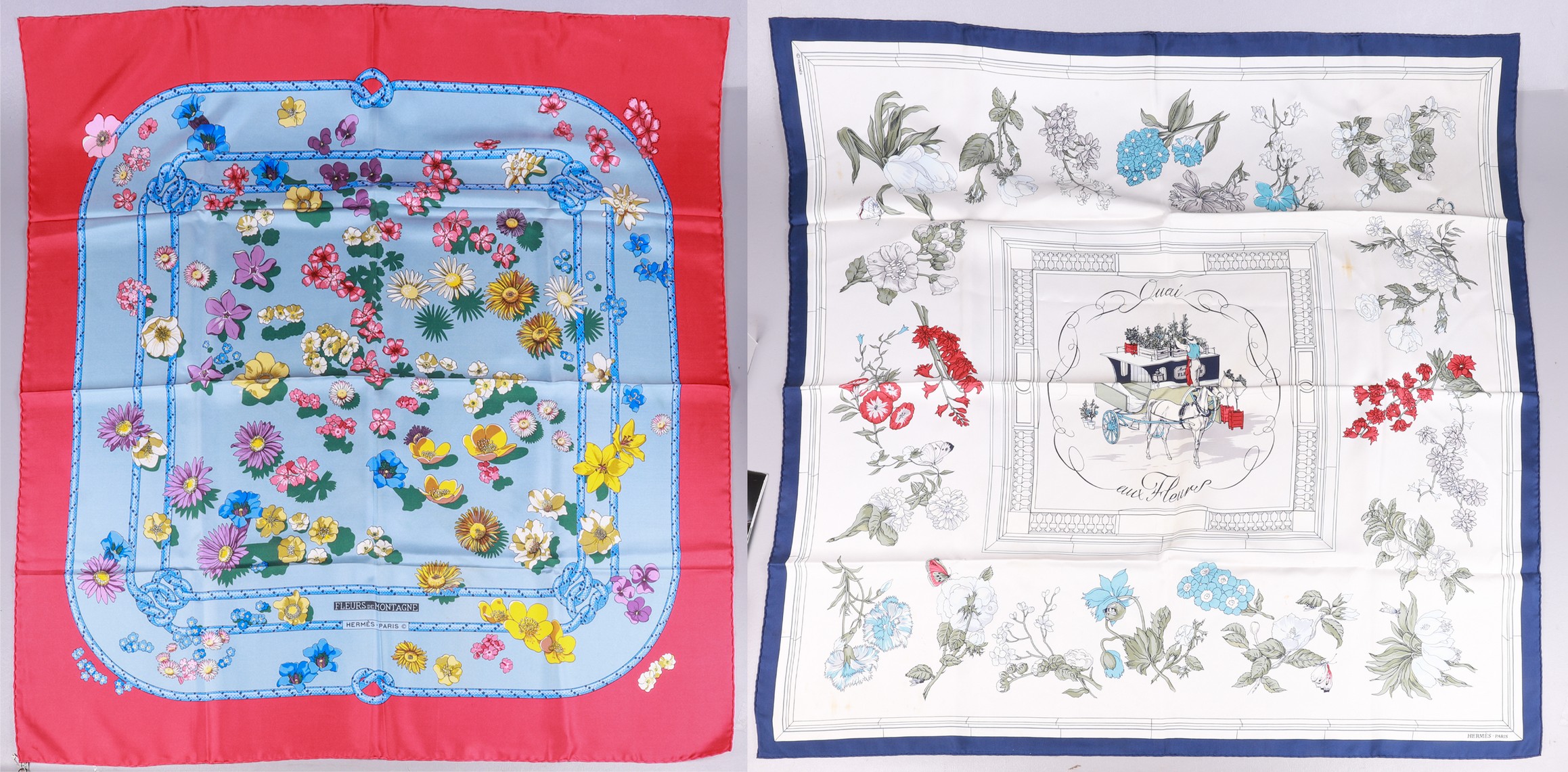 (2) Hermes silk scarves to