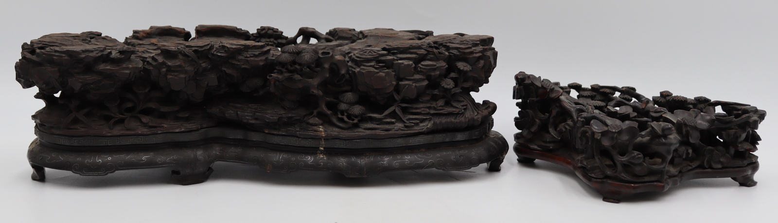 (2) HIGHLY CARVED ASIAN WOOD