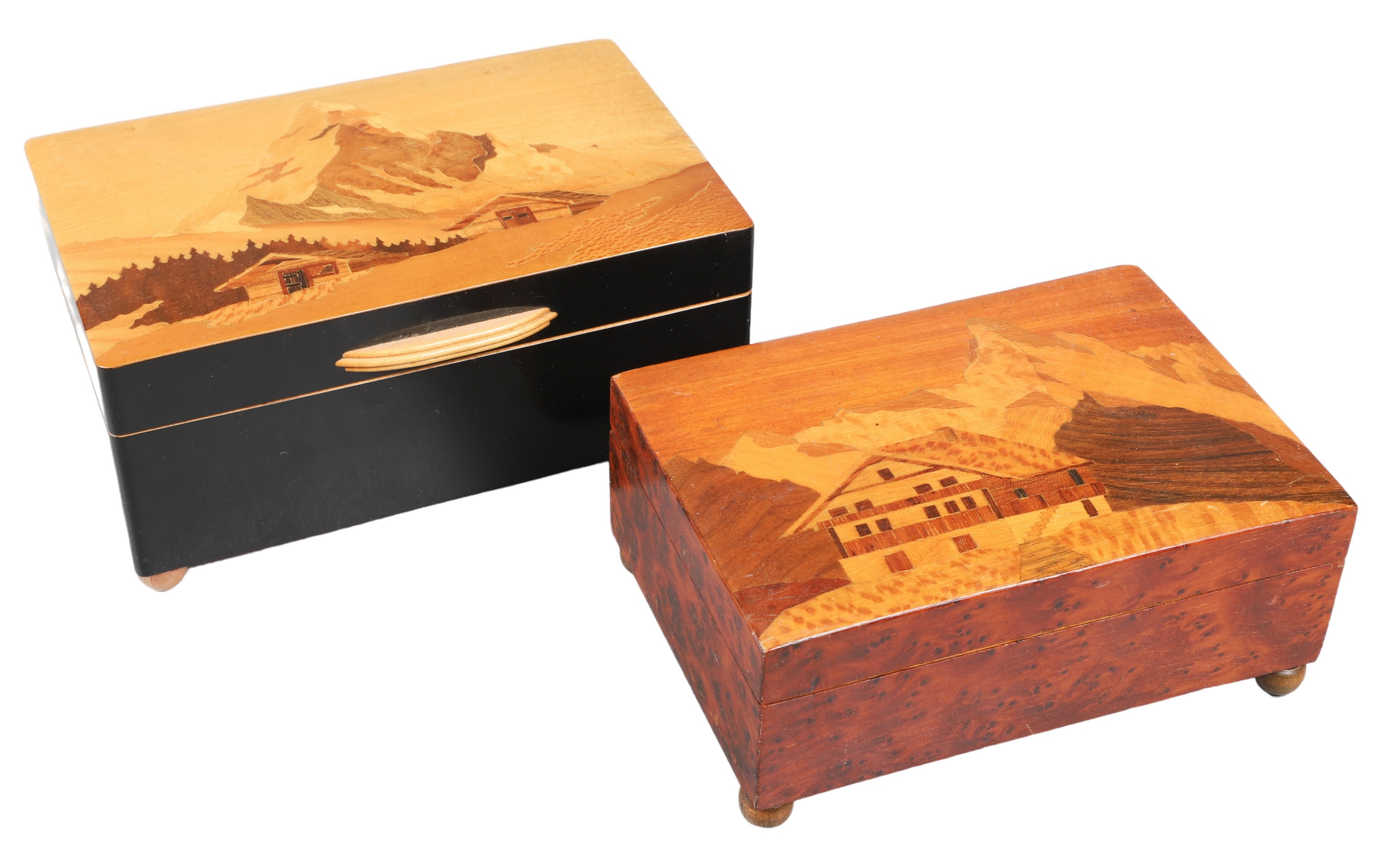 (2) Inlaid wood Swiss musical