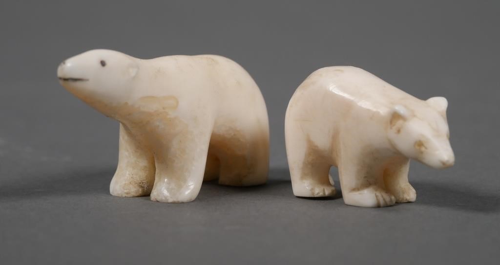 2 INUIT CARVED POLAR BEAR IVORY