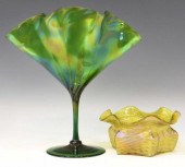 (2) IRIDESCENT ART GLASS VASE