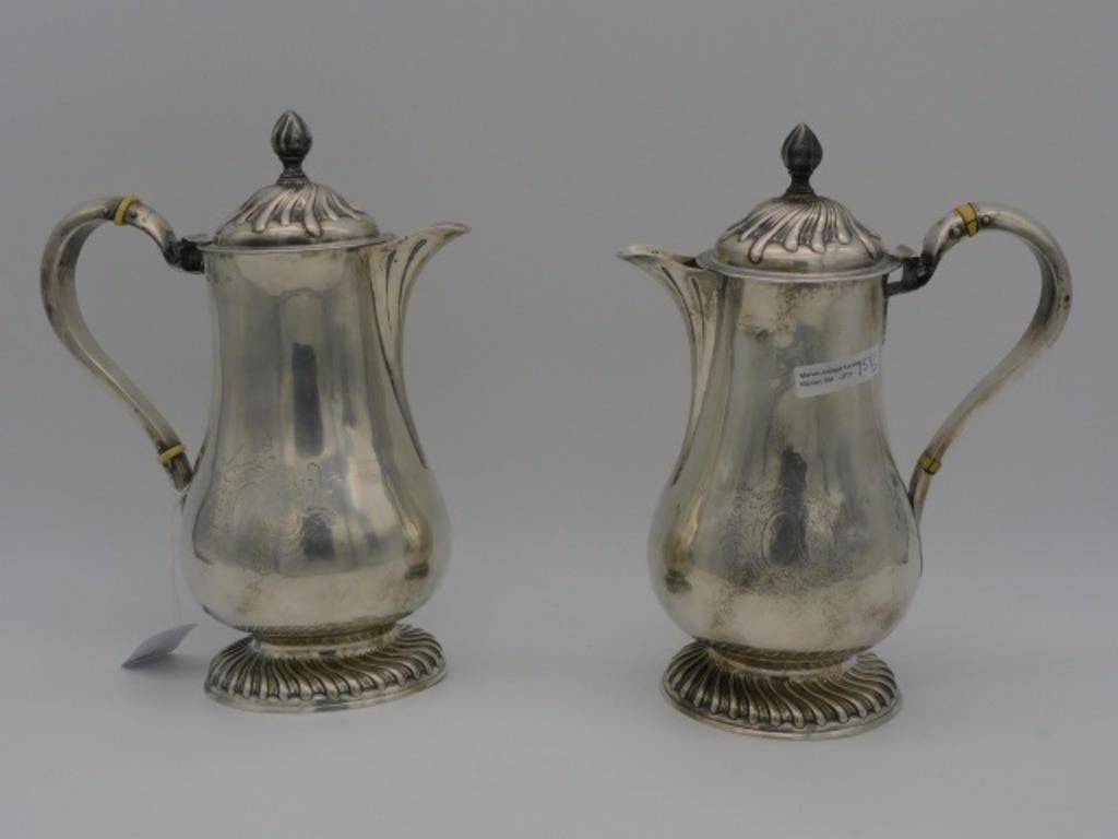 (2) IRISH SILVER COFFEE POTS,