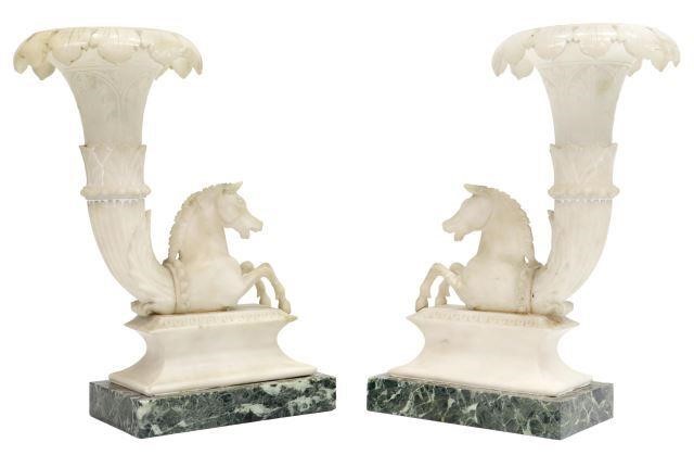 (2) ITALIAN ALABASTER RHYTON-FORM