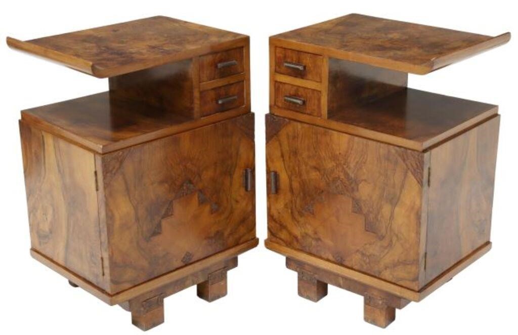 2) ITALIAN ART DECO BURLED WALNUT
