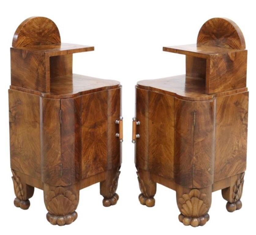 (2) ITALIAN ART DECO FIGURED WALNUT
