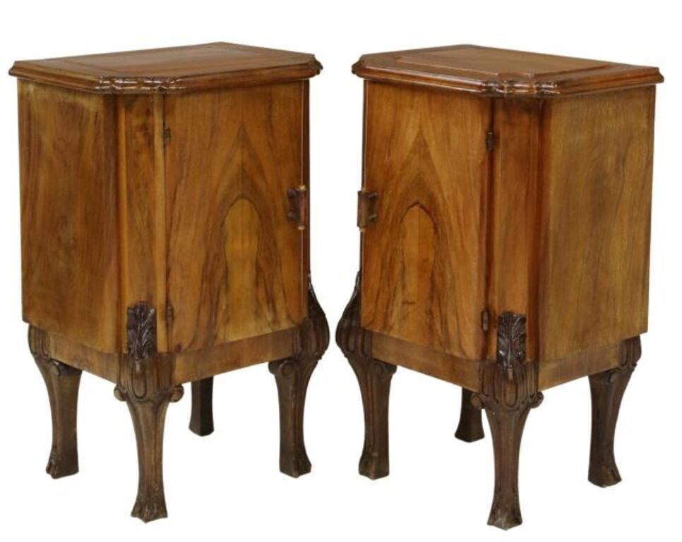 (2) ITALIAN ART DECO WALNUT BEDSIDE