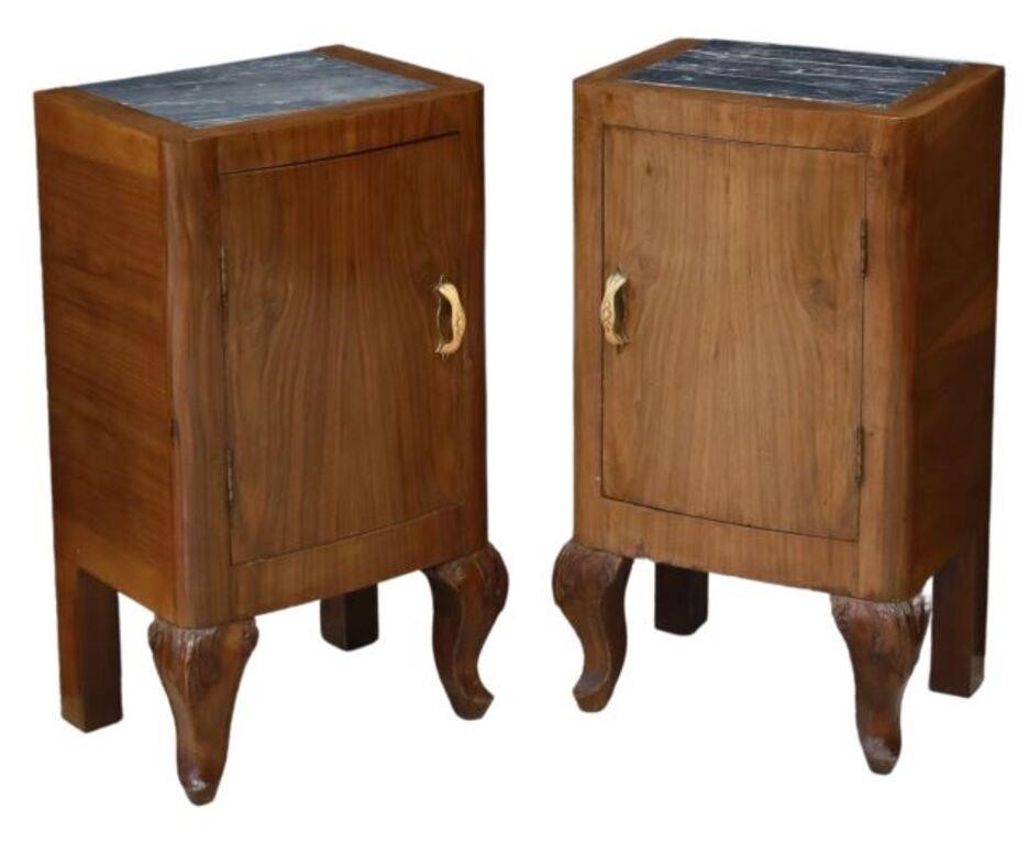 (2) ITALIAN ART DECO WALNUT BEDSIDE