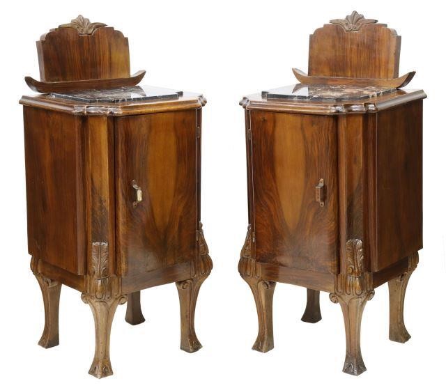 (2) ITALIAN ART DECO WALNUT BEDSIDE